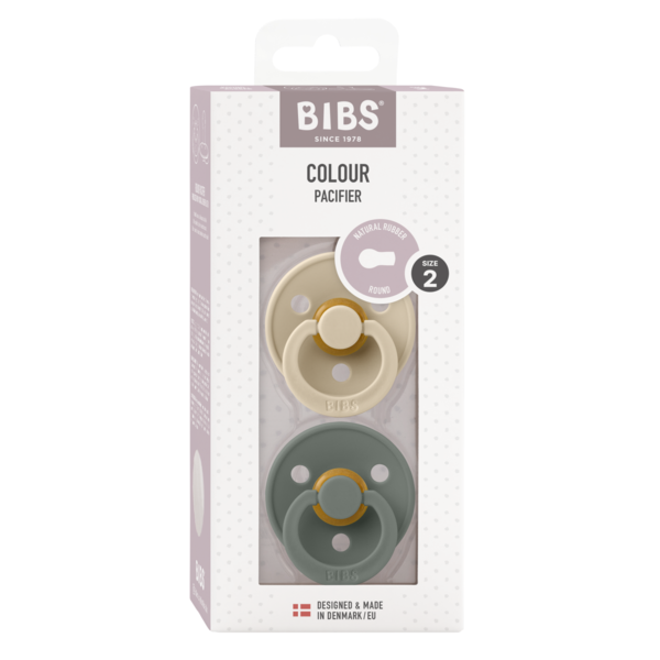 BIBS - Set 2 suzete Colour Latex, tetina rotunda, 6 luni +-Vanilla/Pine - gogobaby.ro