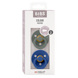 BIBS - Set 2 suzete Colour Latex, tetina rotunda, 6 luni +-Pine/Cornflower