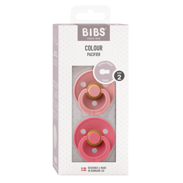 BIBS - Set 2 suzete Colour Latex, tetina rotunda, 6 luni +-Dusty Pink/Coral