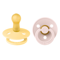 BIBS - Set 2 suzete Colour Latex, tetina rotunda, 6 luni +-Pale Butter/Petal
