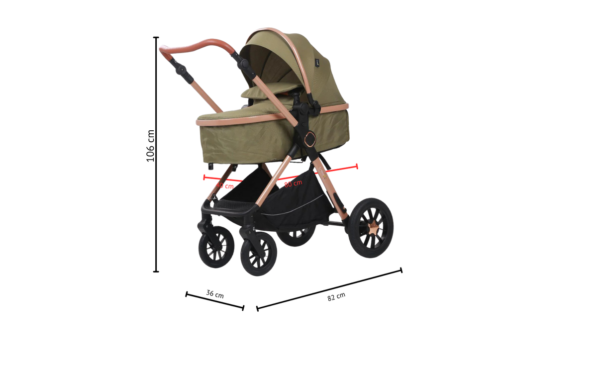 Carucior 3 in 1, L-Sun, Marina, Transformabil, Maner reversibil,  Cadrul aluminiu, Cu landou si salteluta moale, Include saculet de picioare, Geanta pentru parinti, Sustine 22 kg, Olive - gogobaby.ro