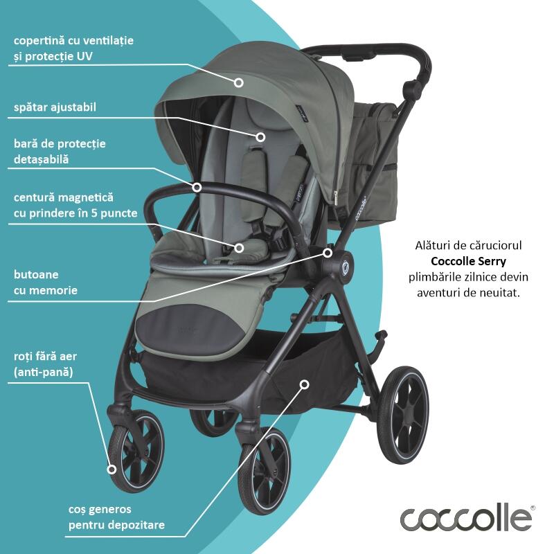 Carucior modular 2in1 Coccolle Serry Moss green+ Scoica auto iSize Coccolle Knox Black - gogobaby.ro