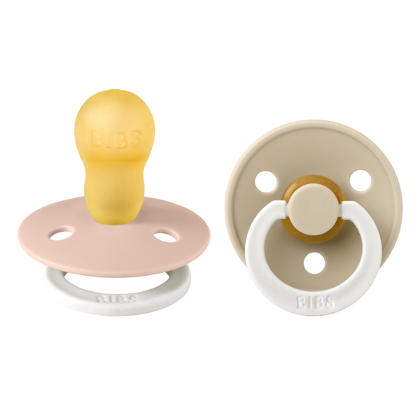 BIBS - Set 2 suzete fosforescente Colour Glow Latex, tetina rotunda, 18 luni +-Blush/Vanilla