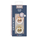 BIBS - Set 2 suzete fosforescente Colour Glow Latex, tetina rotunda, 18 luni +-Blush/Vanilla