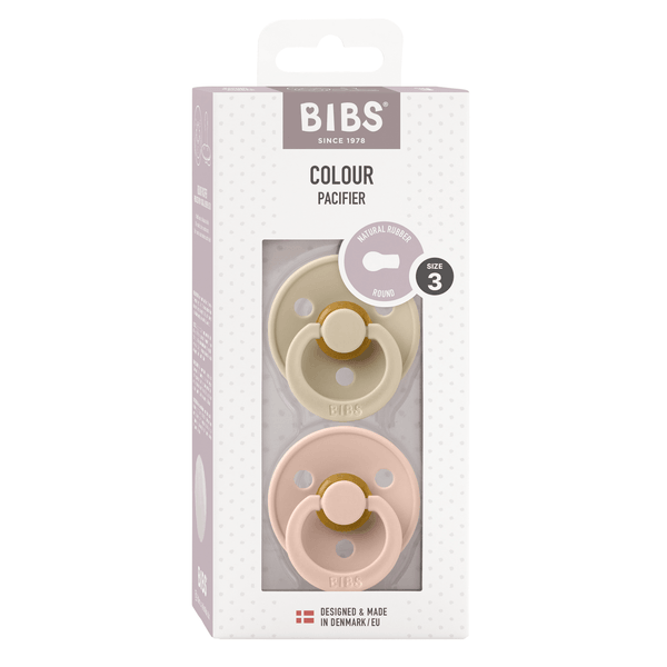 BIBS - Set 2 suzete Colour Latex, tetina rotunda, 18 luni +-Vanilla/Blush - gogobaby.ro