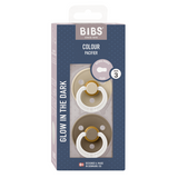 BIBS - Set 2 suzete fosforescente Colour Glow Latex, tetina rotunda, 18 luni +-Vanilla/Dark Oak
