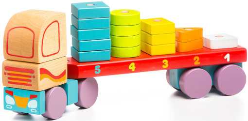 Jucarie din lemn, Cubika, “Camion cu forme geometrice” - gogobaby.ro