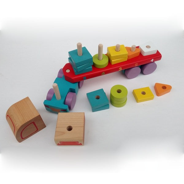 Jucarie din lemn, Cubika, “Camion cu forme geometrice” - gogobaby.ro