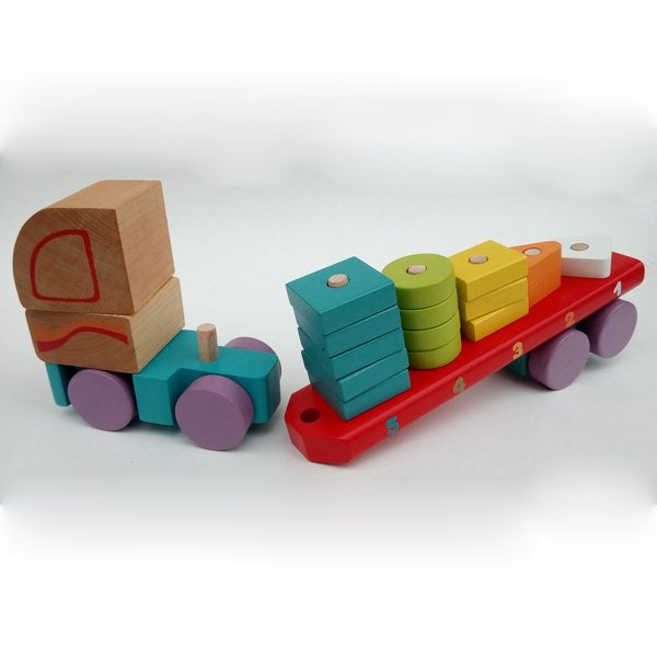 Jucarie din lemn, Cubika, “Camion cu forme geometrice” - gogobaby.ro