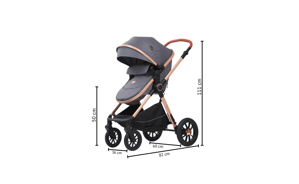 Carucior 3 in 1, L-Sun, Marina, Transformabil, Maner reversibil,  Cadrul aluminiu, Cu landou si salteluta moale, Include saculet de picioare, Geanta pentru parinti, Sustine 22 kg, Gri - gogobaby.ro