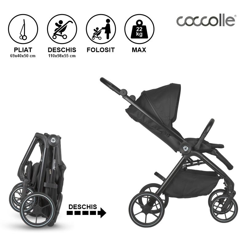Carucior modular 2in1 Coccolle Serry Jet black - gogobaby.ro