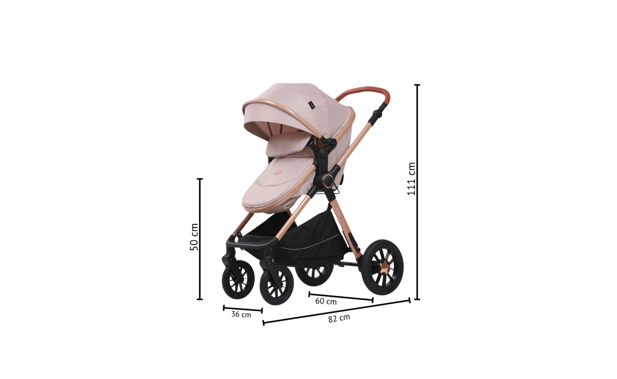 Carucior 3 in 1, L-Sun, Marina, Transformabil, Maner reversibil,  Cadrul aluminiu, Cu landou si salteluta moale, Include saculet de picioare, Geanta pentru parinti, Sustine 22 kg, Bej - gogobaby.ro