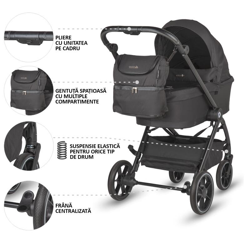 Carucior modular 2in1 Coccolle Serry Jet black - gogobaby.ro