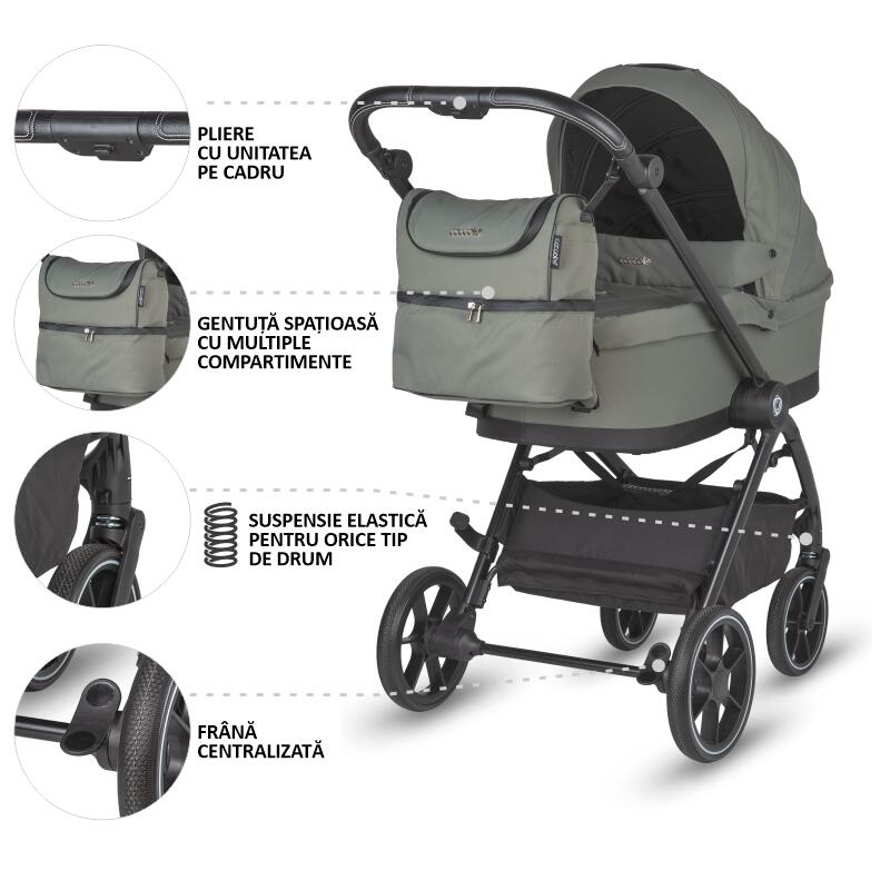 Carucior modular 2in1 Coccolle Serry Moss green+ Scoica auto iSize Coccolle Knox Black - gogobaby.ro