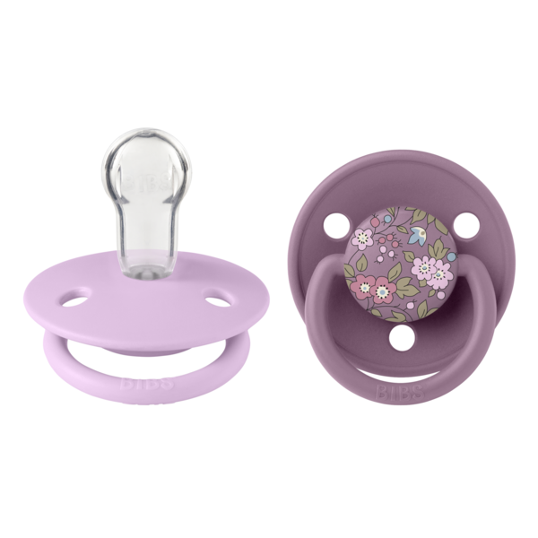 BIBS x LIBERTY - Set 2 suzete De Lux Chamomile Lawn Silicon, tetina rotunda, marime universala-Mauve/Violet Sky - gogobaby.ro