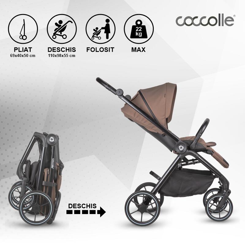 Carucior modular 4in1 Coccolle Serry Light Taupe cu Scoica auto iSize Coccolle Knox Black si Baza isofix iSize Coccolle Knox