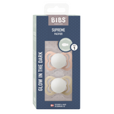 BIBS - Set 2 suzete Supreme Fosforescente GLOW Latex, tetina simetrica, 0 luni +