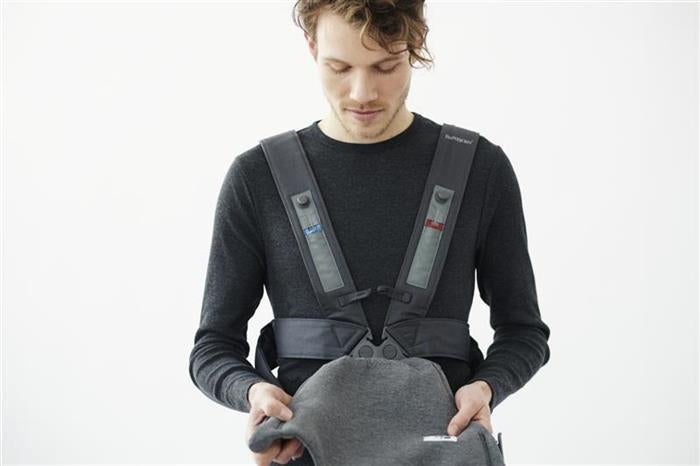 BabyBjorn - Marsupiu anatomic Mini, cu pozitii multiple de purtare, Dark Grey, 3D Jersey
