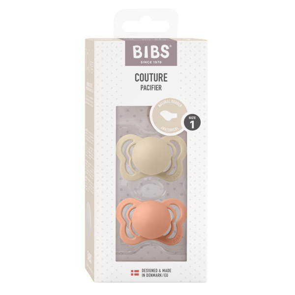 BIBS - Set 2 suzete Couture Latex, tetina anatomica, 0 luni +-Vanilla/Blush - gogobaby.ro