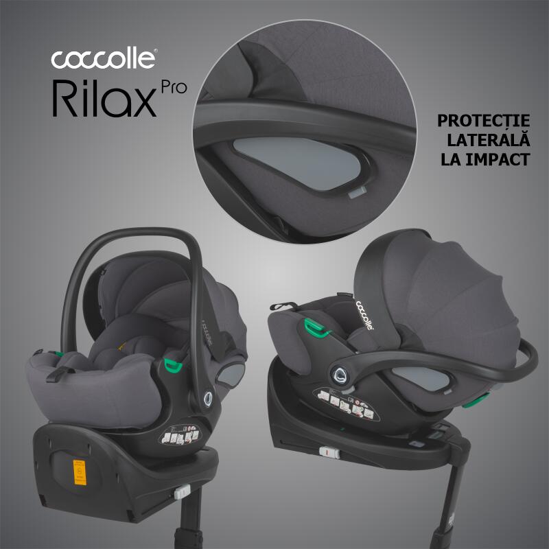 Carucior modular 4in1 Coccolle Lissia Anthracite cu Scoica auto iSize Coccolle Rilax Greystone si Baza isofix iSize Coccolle Rilax