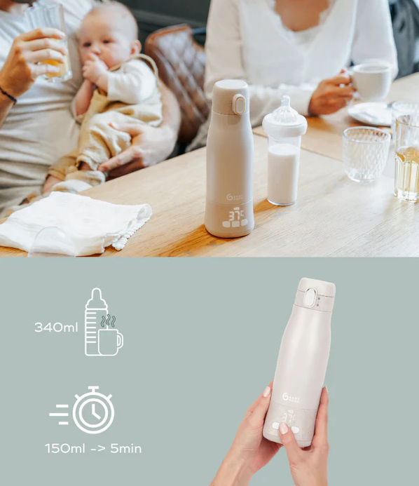 Babymoov - Moov & Feed Incalzitor de biberoane portabil si reincarcabil, Mineral Beige - gogobaby.ro