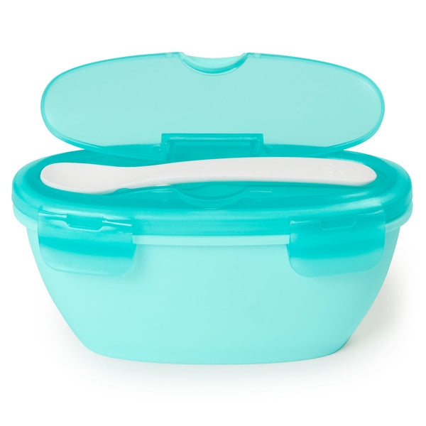 Skip Hop - Set de calatorie pentru hranire (bol + lingurita) - Soft turcoaz - gogobaby.ro
