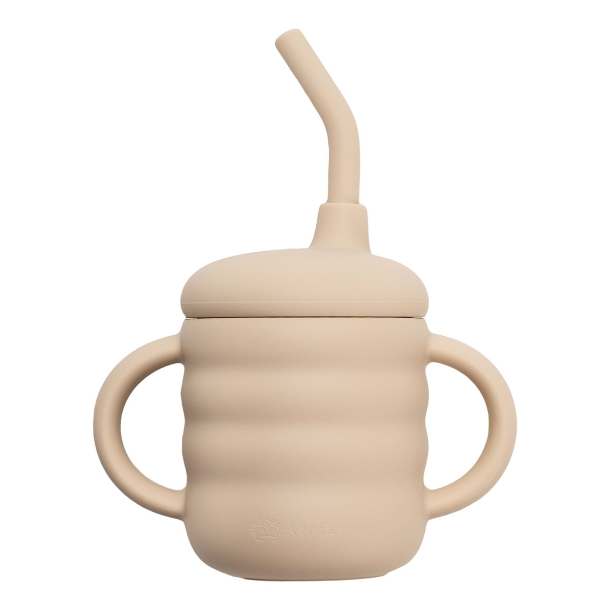 Cana din silicon cu pai, AppeKids - Bubble Beige - gogobaby.ro