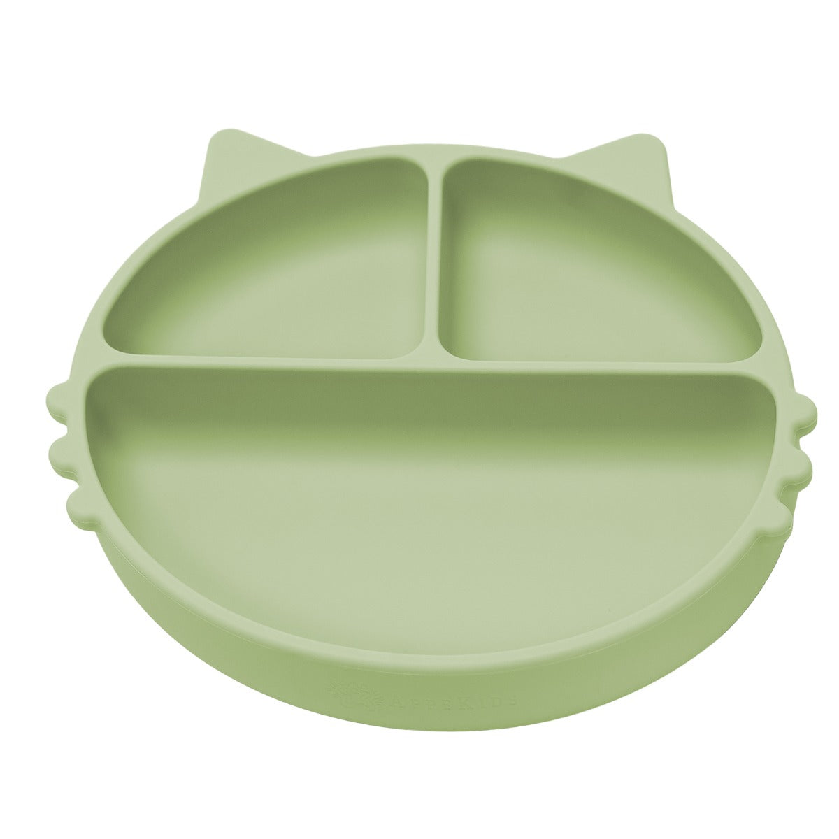 Farfurie compartimentata din silicon cu ventuza, AppeKids - Kitty - Raw Green - gogobaby.ro
