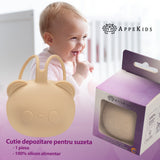 Suport pentru suzeta din silicon, AppeKids, The Little Bear - Bubble Beige