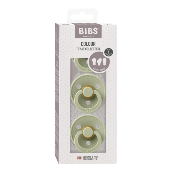 BIBS - Set 3 suzete Colour Latex, tetina rotunda, simetrica & anatomica 0 luni +-Sage