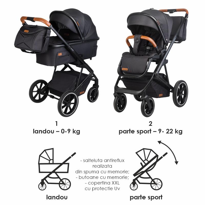 Carucior modular 2in1 C Nessia Diamond black+Balansoar bebelusi C Velio Butternut - gogobaby.ro
