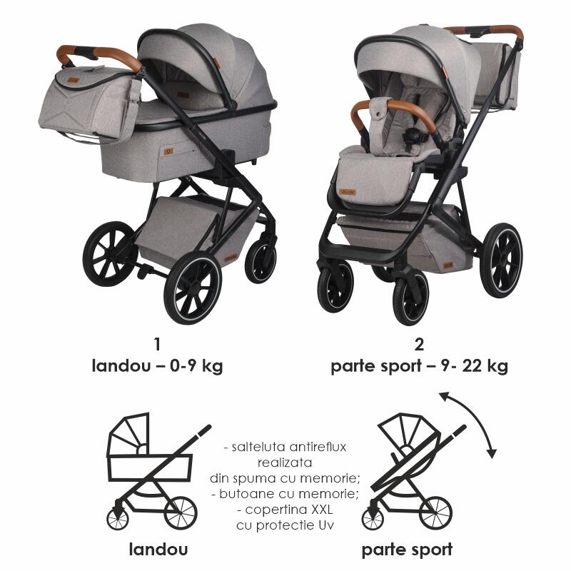 Carucior modular 2in1 Coccolle Nessia Lunar rock+Balansoar bebelusi C Velio Butternut - gogobaby.ro