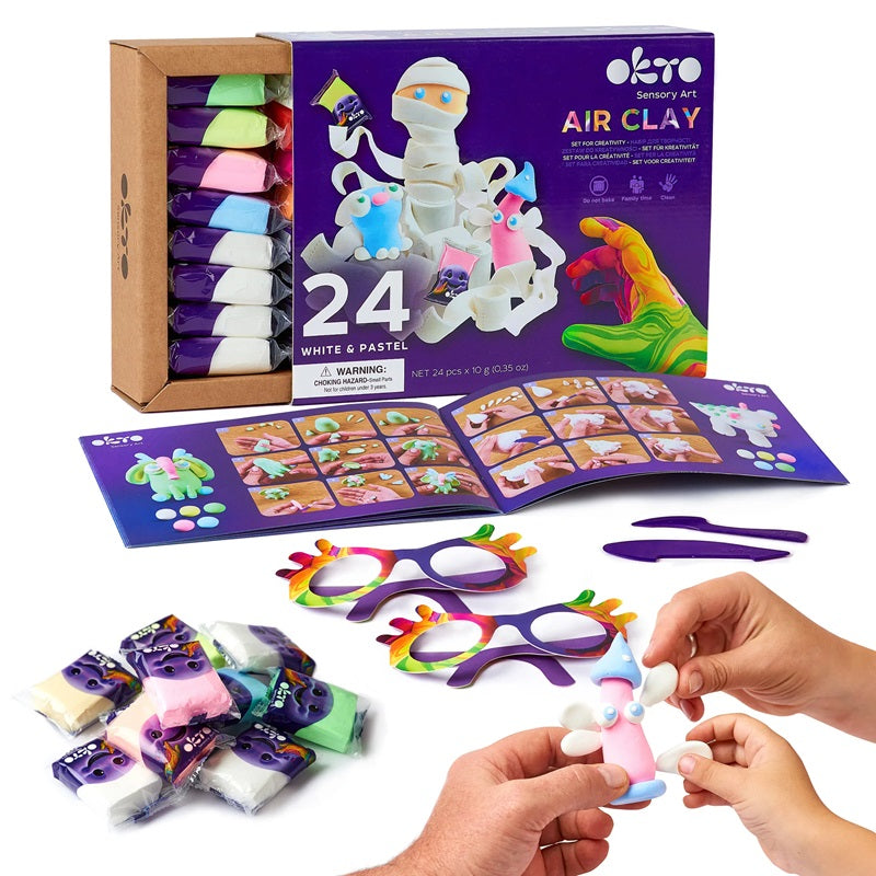 Set de Creatie Air Clay, Okto, 24 culori - White&Pastel - gogobaby.ro