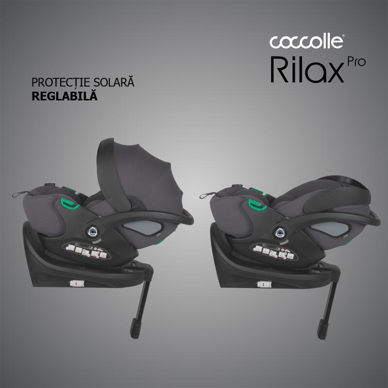 Carucior modular 4in1 Coccolle Lissia Anthracite cu Scoica auto iSize Coccolle Rilax Greystone si Baza isofix iSize Coccolle Rilax