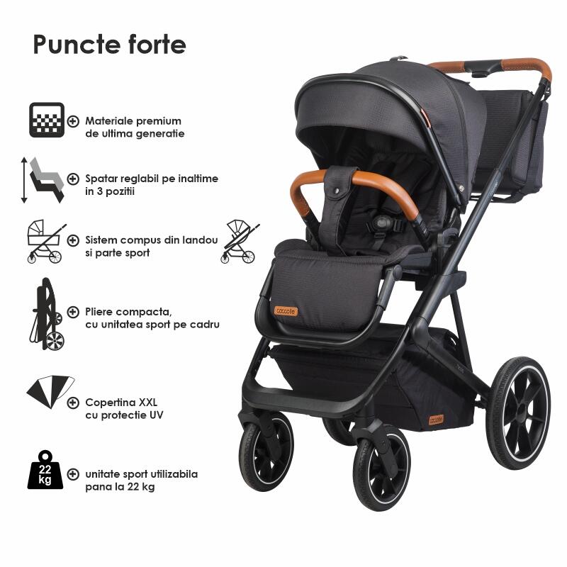 Carucior modular 2in1 C Nessia Diamond black+Balansoar bebelusi C Velio Butternut - gogobaby.ro