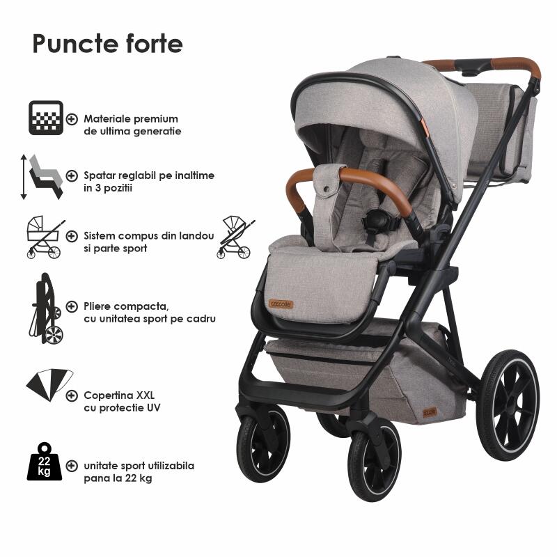 Carucior modular 2in1 Coccolle Nessia Lunar rock+Balansoar bebelusi C Velio Butternut - gogobaby.ro