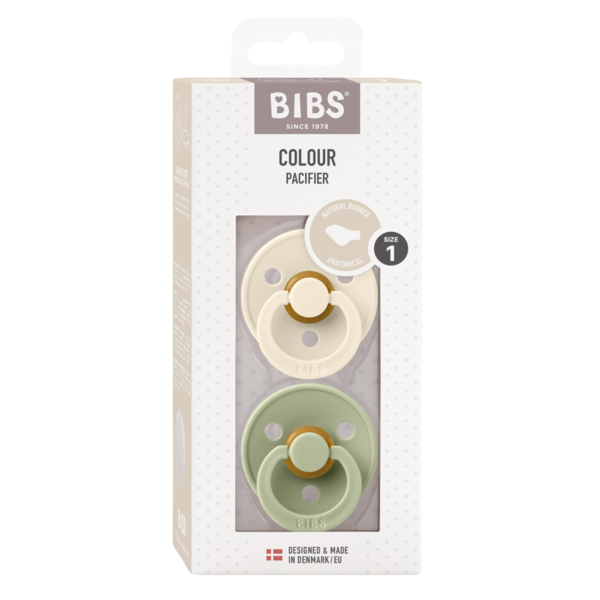 BIBS - Set 2 suzete Colour Latex, tetina anatomica, 0 luni +-Ivory/Sage