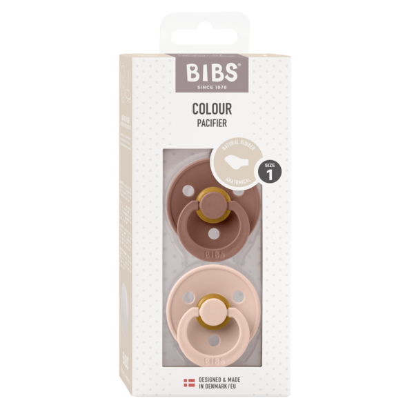 BIBS - Set 2 suzete Colour Latex, tetina anatomica, 0 luni +-Blush/Woodchuck