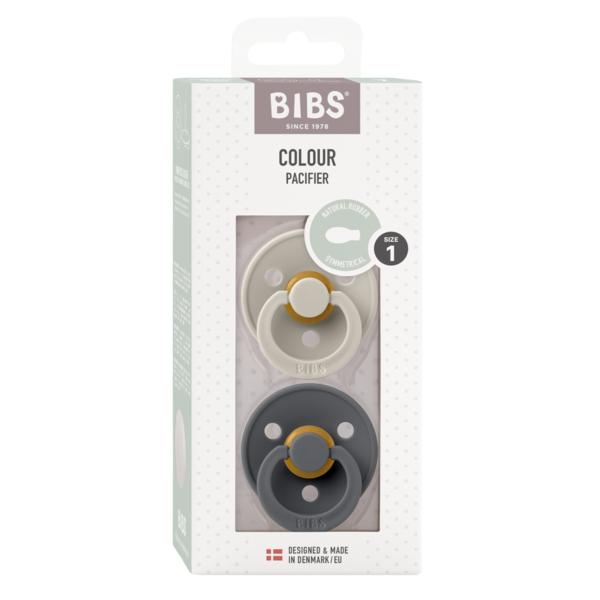 BIBS - Set 2 suzete Colour Latex, tetina simetrica, 6 luni +-Sand/Iron