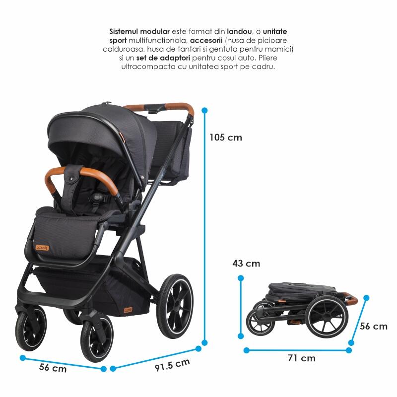 Carucior modular 2in1 C Nessia Diamond black+Balansoar bebelusi C Velio Butternut - gogobaby.ro