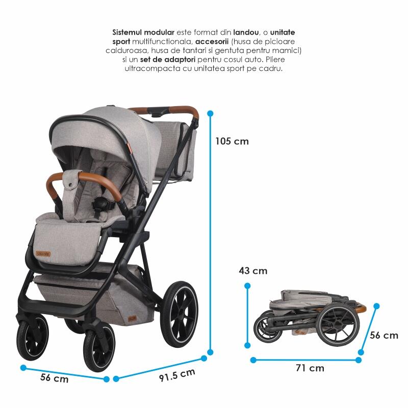 Carucior modular 2in1 Coccolle Nessia Lunar rock+Balansoar bebelusi C Velio Butternut - gogobaby.ro