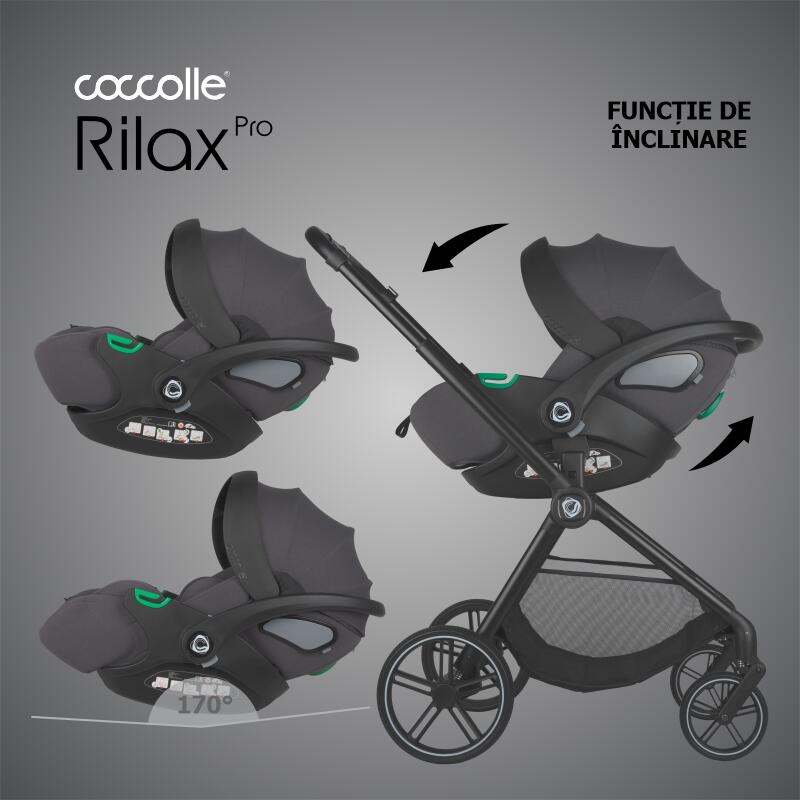 Carucior modular 4in1 Coccolle Lissia Anthracite cu Scoica auto iSize Coccolle Rilax Greystone si Baza isofix iSize Coccolle Rilax
