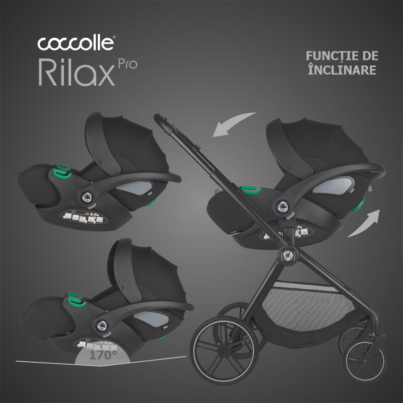 Carucior modular 4in1 Coccolle Lissia Butternut Beige cu Scoica auto iSize Coccolle Rilax Black si Baza isofix iSize Coccolle Rilax