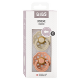 BIBS - Set 2 suzete Boheme Latex, tetina rotunda, 0 luni +-Vanilla/Peach
