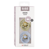 BIBS - Set 2 suzete Boheme Latex, tetina rotunda, 0 luni +-Khaki/Dusty Blue