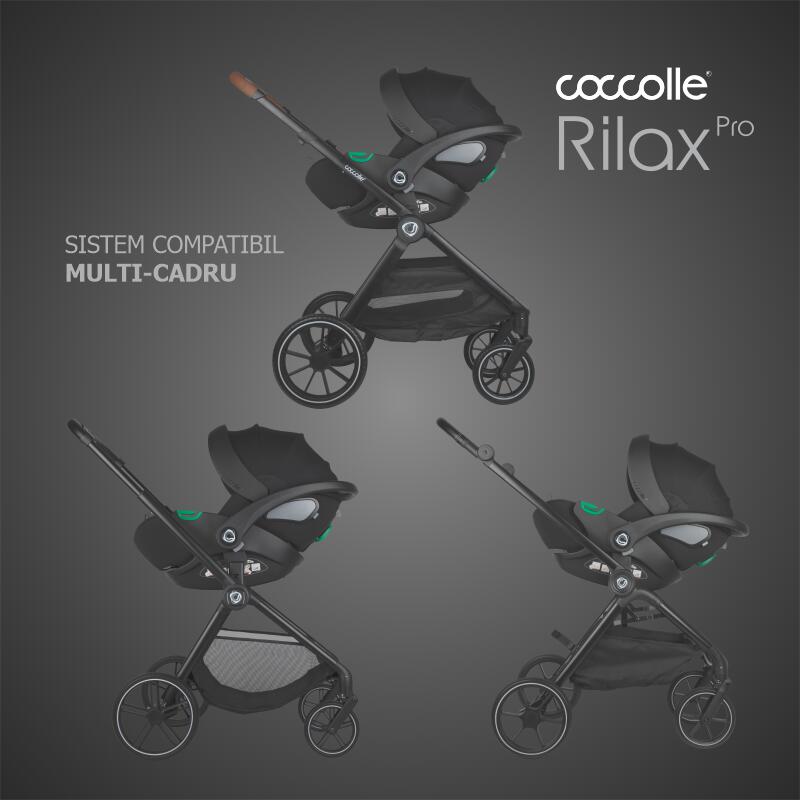 Carucior modular 4in1 Coccolle Lissia Butternut Beige cu Scoica auto iSize Coccolle Rilax Black si Baza isofix iSize Coccolle Rilax