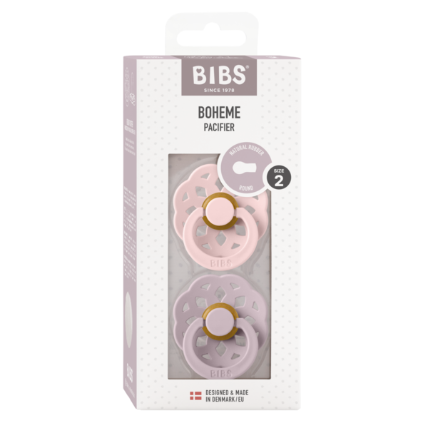 BIBS - Set 2 suzete Boheme Latex, tetina rotunda, 6 luni +-Blossom/Dusky Lilac - gogobaby.ro
