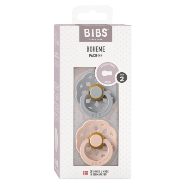 BIBS - Set 2 suzete Boheme Latex, tetina rotunda, 0 luni +-Cloud/Blush