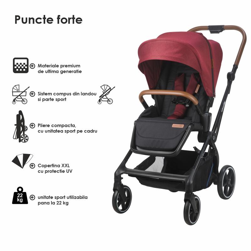 Carucior modular 3in1 Coccolle Saliara Cabernet+ Scoica auto iSize Coccolle Knox Black