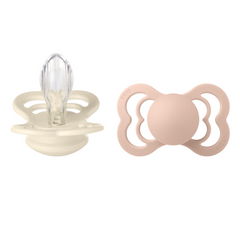 BIBS - Set 2 suzete Supreme Silicon, tetina simetrica, 6 luni +-Ivory/Blush